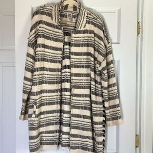 Open-Front Striped Cardigan Sweater in Cream and Black